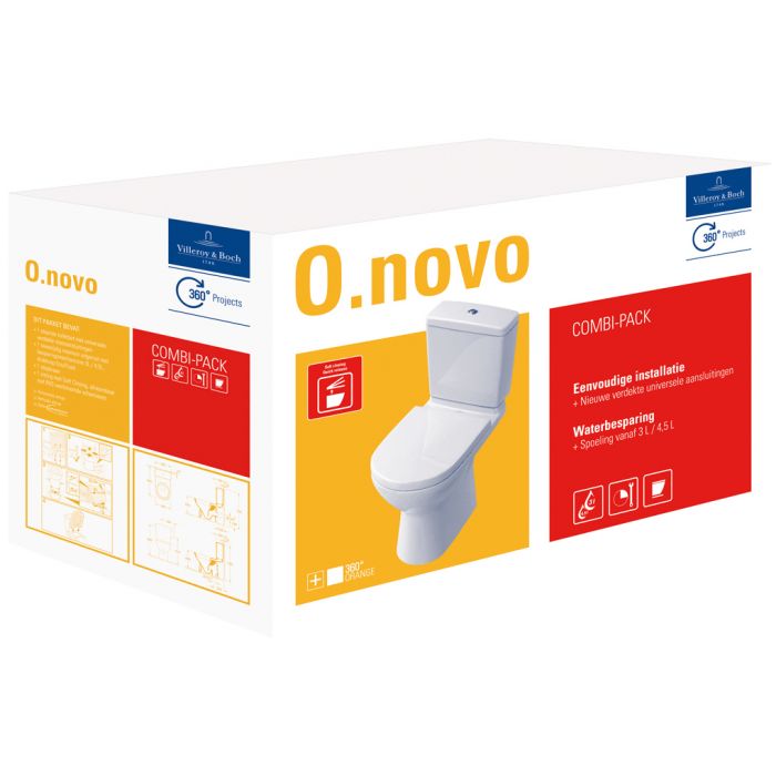 Beukende Elegantie profiel Villeroy & Boch O.Novo staande toilet Combi-Pack - Villeroy & Boch wc wit  met soft-close en diepspoelcloset - 5661T301 | Solyd