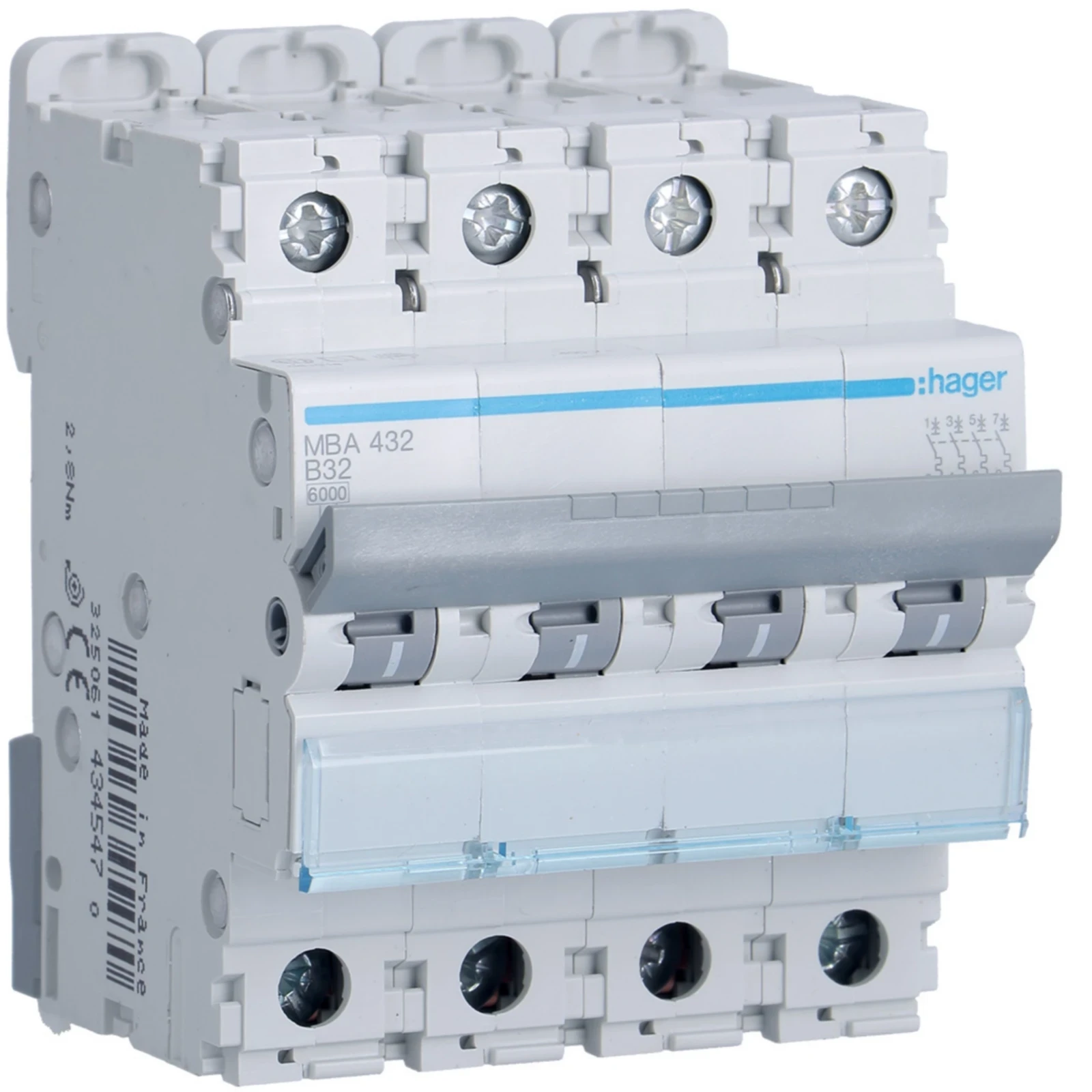 Hager Disjoncteur 6ka b 4p 32a 4m - MBA432