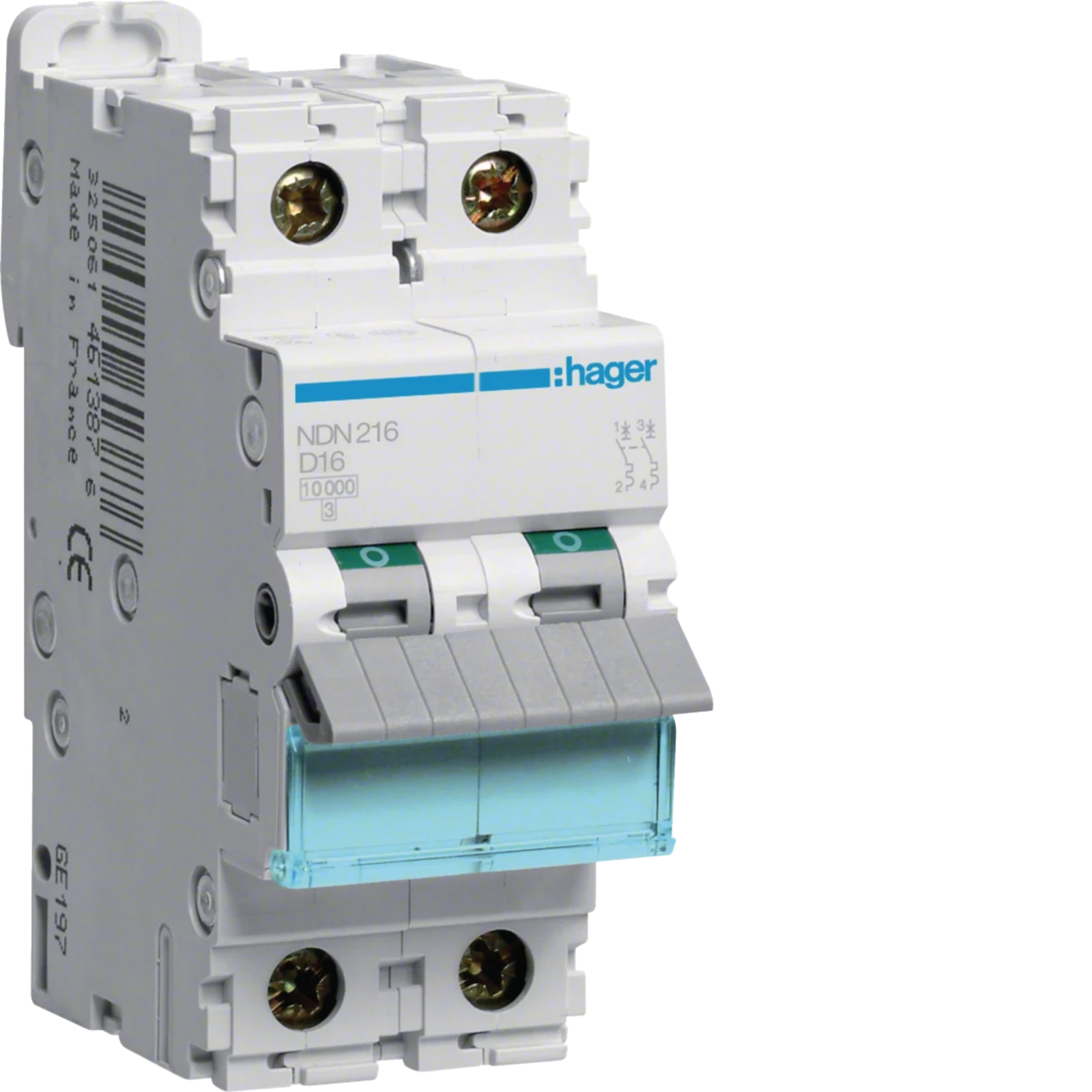 Hager Automaat 10ka d 2p 16a 2m - NDN216