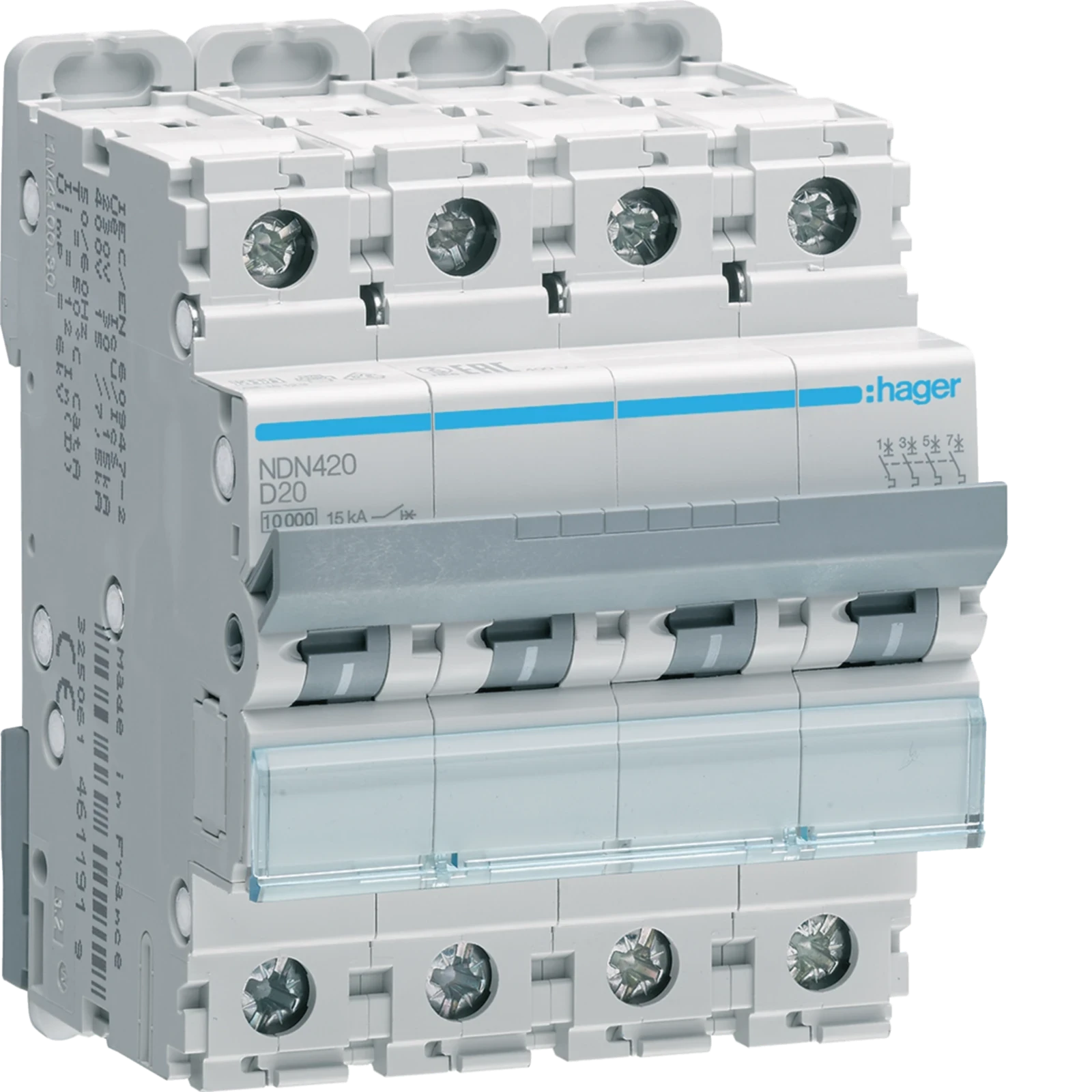 Hager Disjoncteur 10ka d 4p 20a 4m - NDN420
