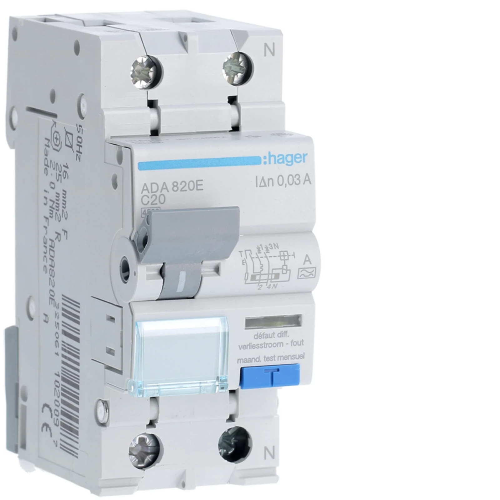 Hager Differentieel automaat 1pn c 20a 30ma - ADA820E