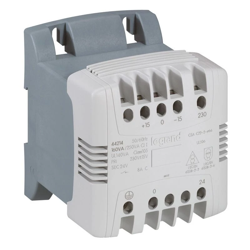 Legrand Besturings- en veiligheidstransformator - enkelfasig - primair 230 V - secundair 24 V - vermogen 400 VA - geleverd met aansluitstrip voor verbinding 0 V - 044216
