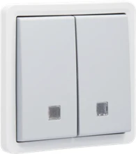 Niko Hydro Bouton-poussoir double éclairable, étanche aux projections d’eau 10 A/250 Vac, avec deux contacts N.O. ou N.F., avec bornes à connexion rapide, couleur gris. - 700-35105