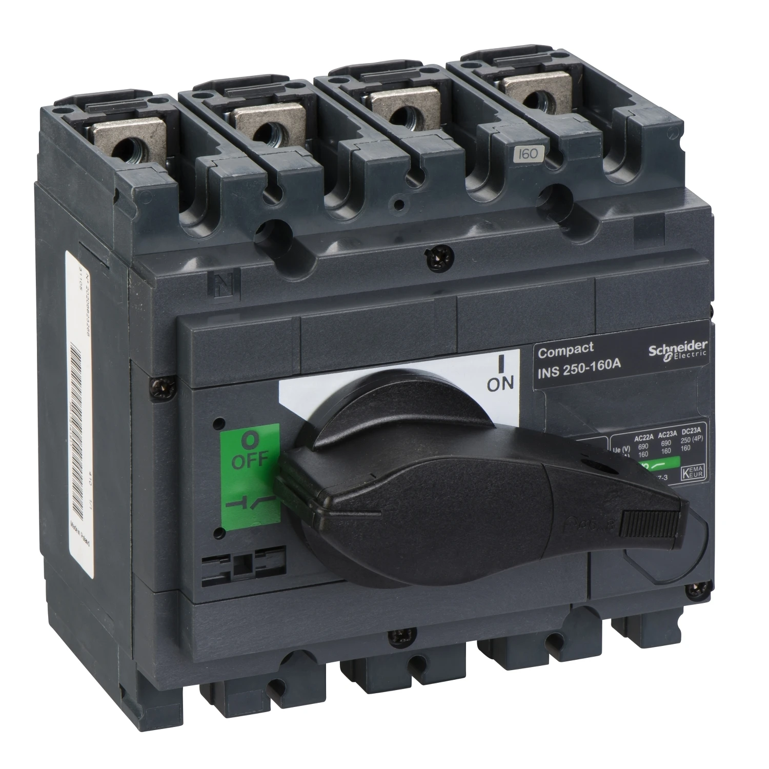 Schneider Lastscheider Compact INS250 160 A 4-polig zwarte greep IP40 - 31105