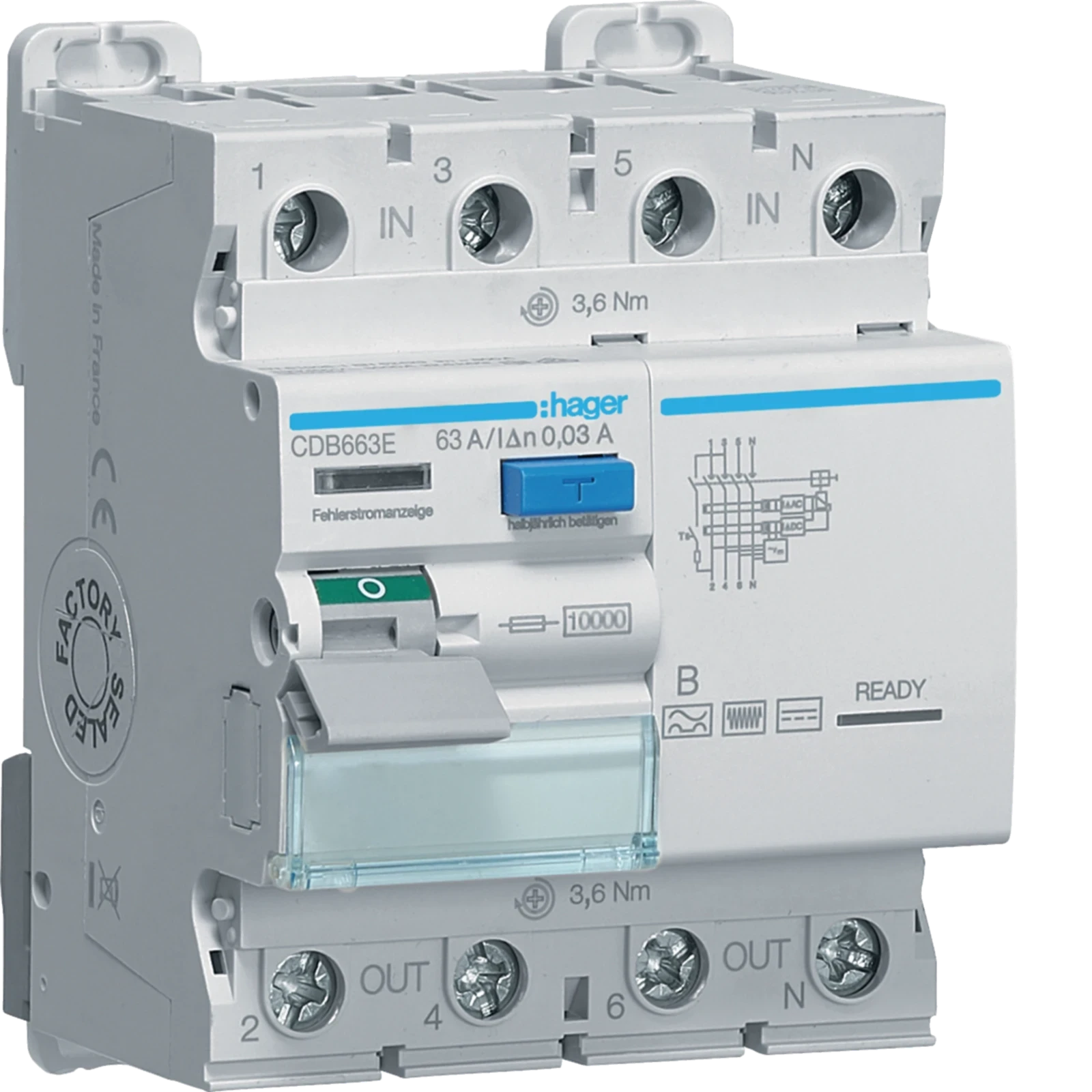 Hager Aardlekschakelaar 4p 63a 30ma - CDB663E