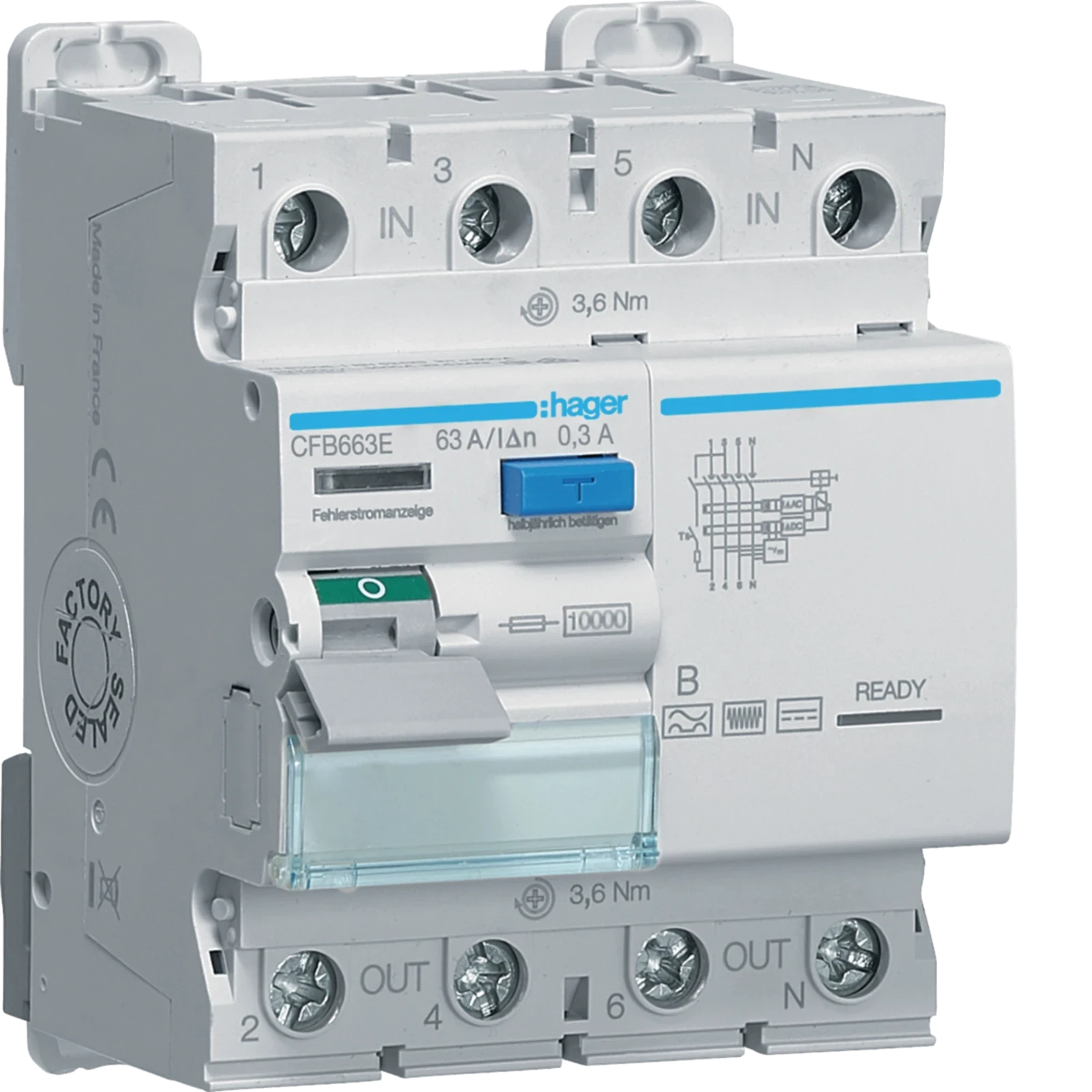 Hager - Aardlekschakelaar 4P 63A 300Ma - Cfb663E