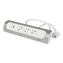 Legrand Monteerbare meervoudige contactdoos 3x2P+A en USB A + C lader en 1m snoer. Kan in een hoek van 90°- aluminium kleur - 049406