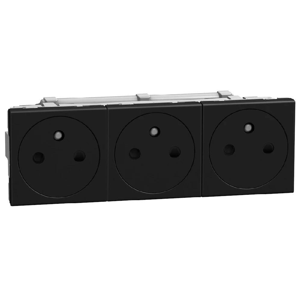 Bticino Light Now vlakke contactdoos 3X2P+A voorbekabeld - 6 modules - zwart - YD4142M3AF