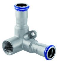 Geberit - Culasse murale Mapress Acier Inoxydable, double, a vec raccordements à 90gr: d=15mm, d1=15mm, Rp=1/2, - RVS