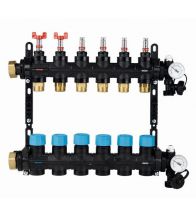 Henco Collecteur pour chauffage par le sol plastique 1" + 6 x 3/4" ek avec aérateur, avec vanne de réglage, avec débitmè - UFH-0605MDK06-03L