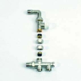 Begetube - Driewegset rechte bovenkraan 2x1/2 + 2xM24 + bocht thermostatiseerbaar - vloeraansluiting
