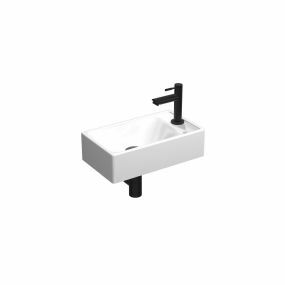 Pack fontaine 40x23 porc bl brill/trou noir mat D fixation siphon-bouchon de vidange lavabo-robinet - 1805112P