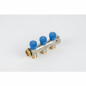 Begetube - Warmgeperste collector 3/4 + 3 x M24 met ingeb. kranen CHROME met O-ring - BLAUW