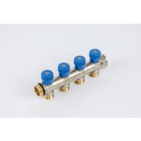 Begetube - Warmgeperste collector 3/4 + 4 x M24 met ingeb. kranen CHROME met O-ring - BLAUW