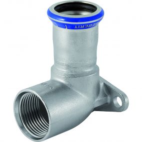 Geberit - Culasse murale 90gr Mapress Acier Inoxydable: d=15 mm, Rp=1/2, L1=4.3cm - RVS