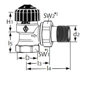 Heimeier - Rob. therm. EN215F Standard court équerre DN15 G1/ 2