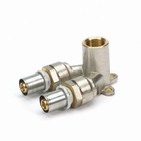 Begetube - Dubbele messing muurplaat met perskopp. 1/2 V x 16/2mm